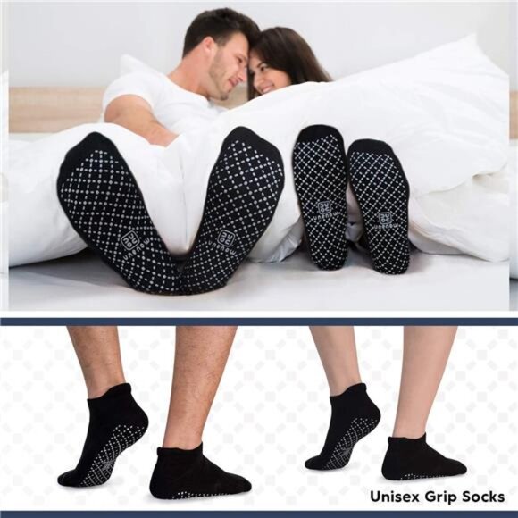 Unisex Non Slip Grip Socks with Cushion for Yoga Pilates Barre Home & Hospital - Picture 2 of 8